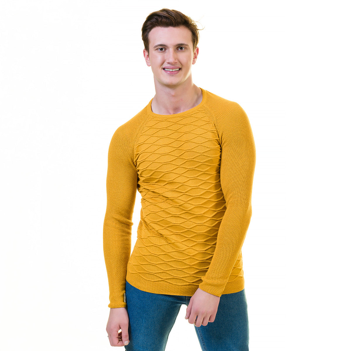 Yellow European Wool Luxury Zippered With Sweater Jacket Warm Winter Tailor Fit - Image 5