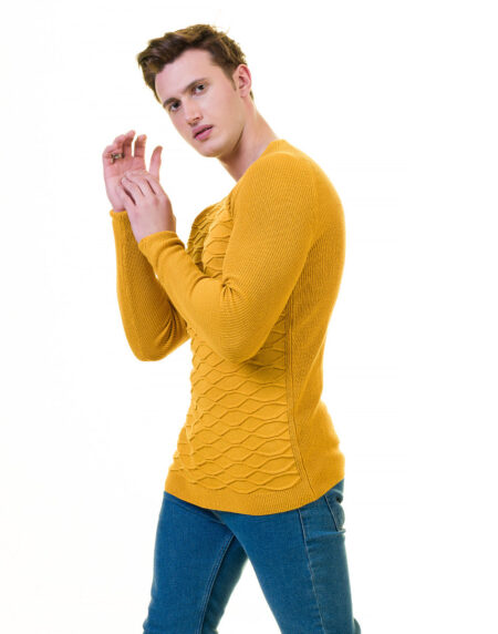 Yellow European Wool Luxury Zippered With Sweater Jacket Warm Winter Tailor Fit