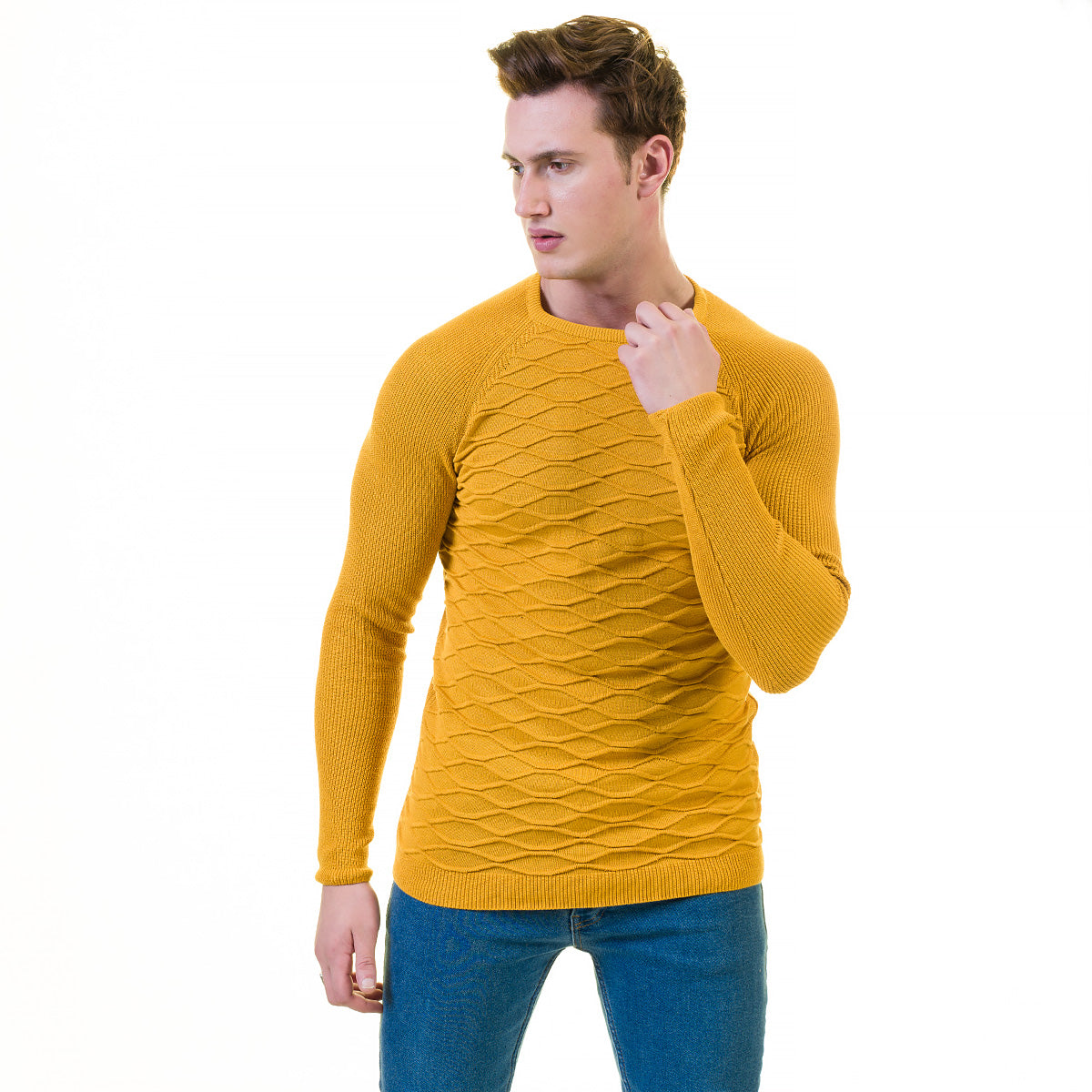 Yellow European Wool Luxury Zippered With Sweater Jacket Warm Winter Tailor Fit - Image 2
