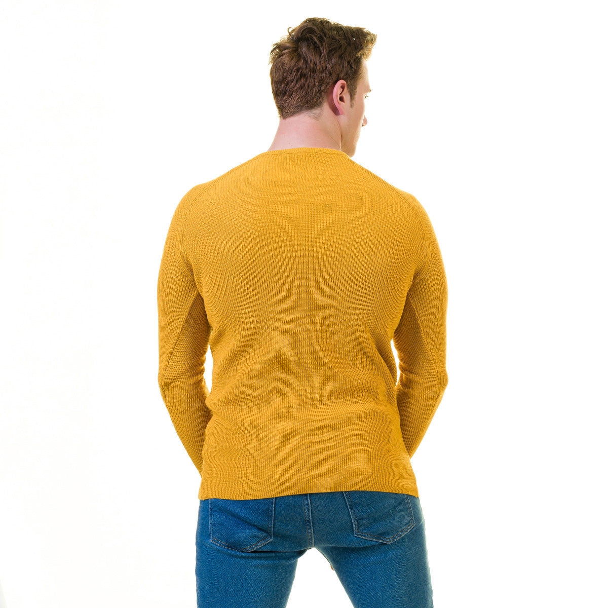 Yellow European Wool Luxury Zippered With Sweater Jacket Warm Winter Tailor Fit - Image 4