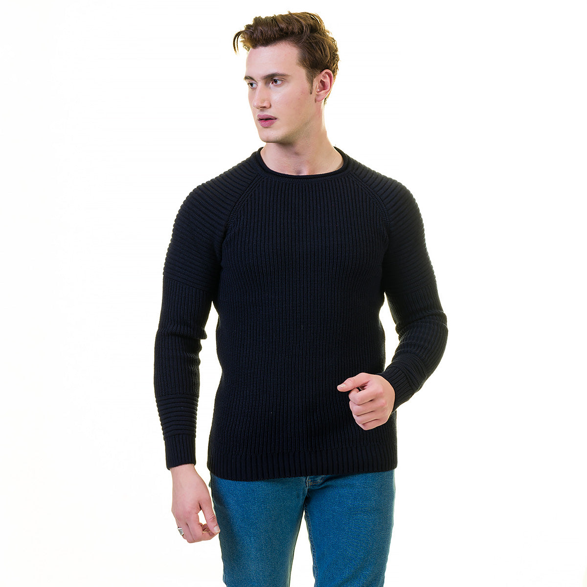 Black Plain European Wool Luxury Zippered With Sweater Jacket Warm Winter Tailor Fit - Image 6