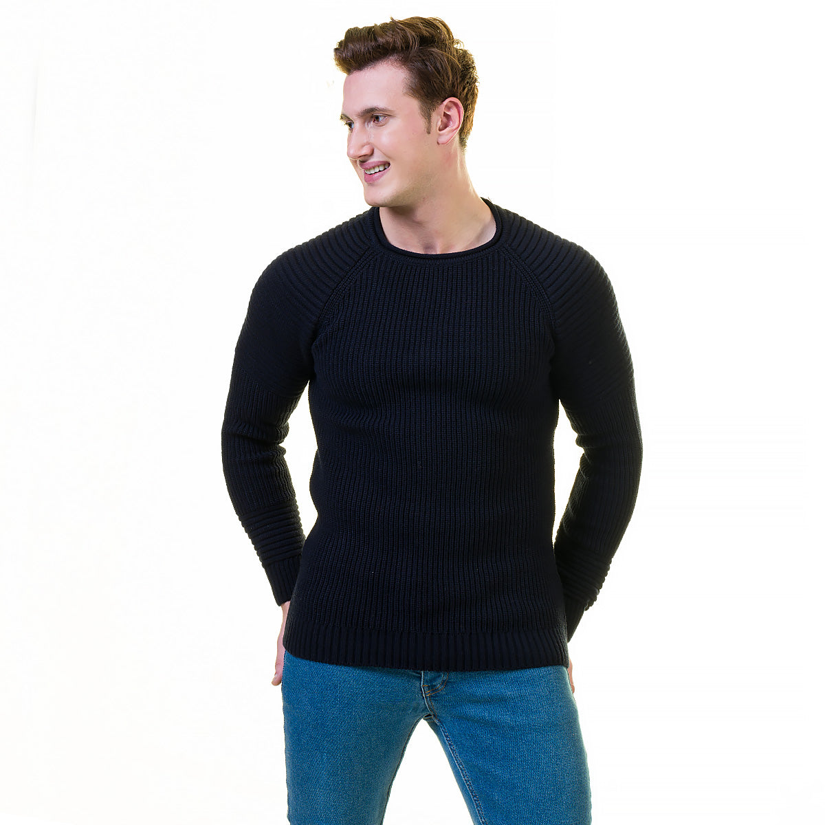 Black Plain European Wool Luxury Zippered With Sweater Jacket Warm Winter Tailor Fit - Image 2