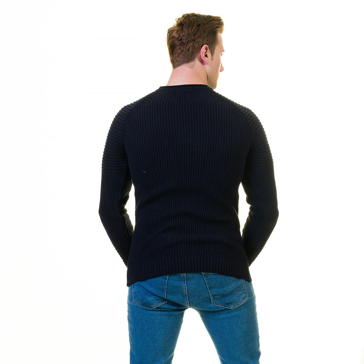 Black Plain European Wool Luxury Zippered With Sweater Jacket Warm Winter Tailor Fit - Image 5