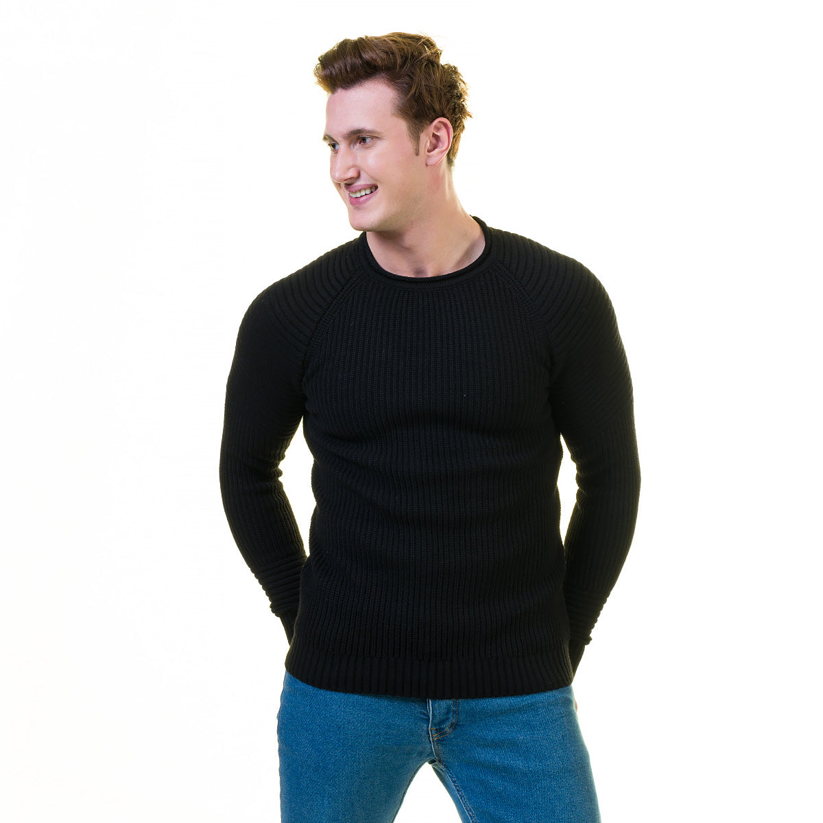 Solid Black Printed European Wool Luxury Zippered With Sweater Jacket Warm Winter Tailor Fit - Image 6