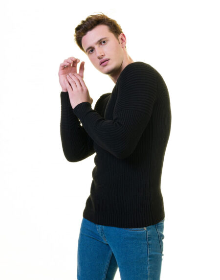 Solid Black Printed European Wool Luxury Zippered With Sweater Jacket Warm Winter Tailor Fit