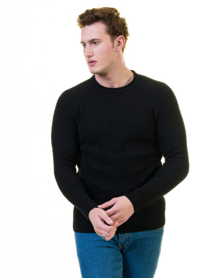 Solid Black Printed European Wool Luxury Zippered With Sweater Jacket Warm Winter Tailor Fit