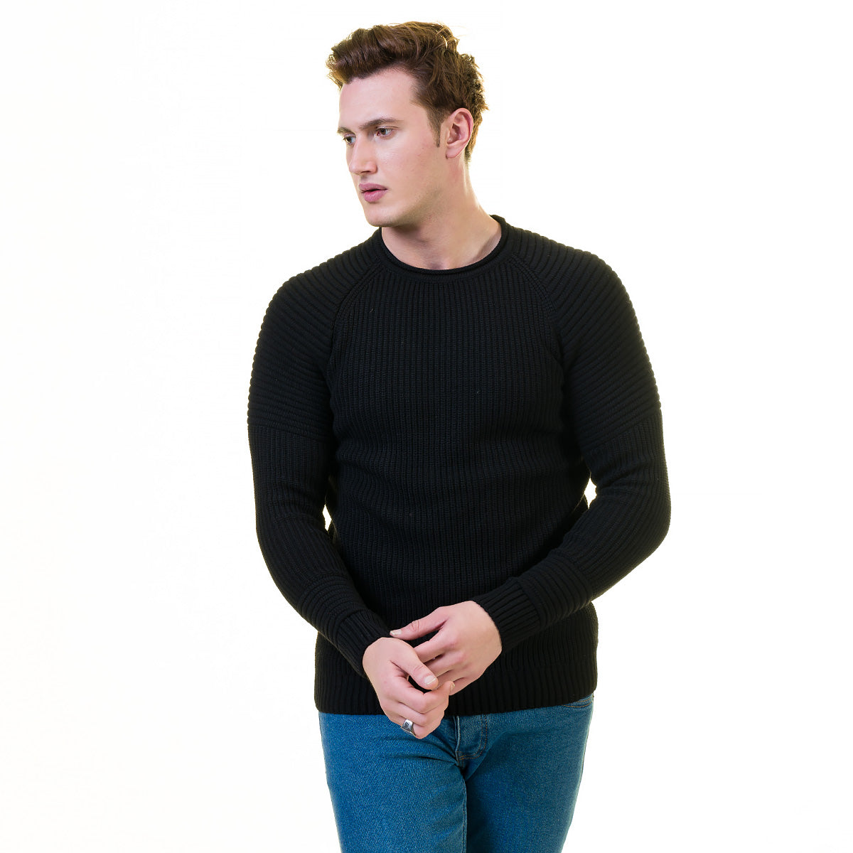 Solid Black Printed European Wool Luxury Zippered With Sweater Jacket Warm Winter Tailor Fit - Image 3