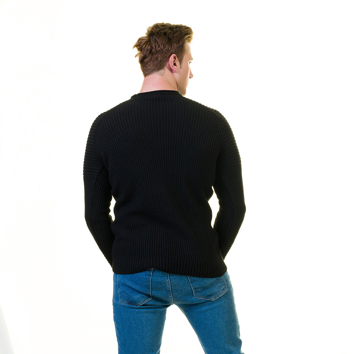 Solid Black Printed European Wool Luxury Zippered With Sweater Jacket Warm Winter Tailor Fit - Image 5