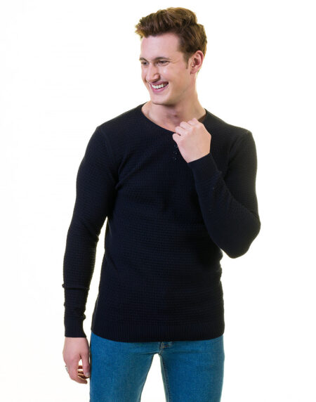 Black Rounded Neck European Wool Luxury Zippered With Sweater Jacket Warm Winter Tailor Fit