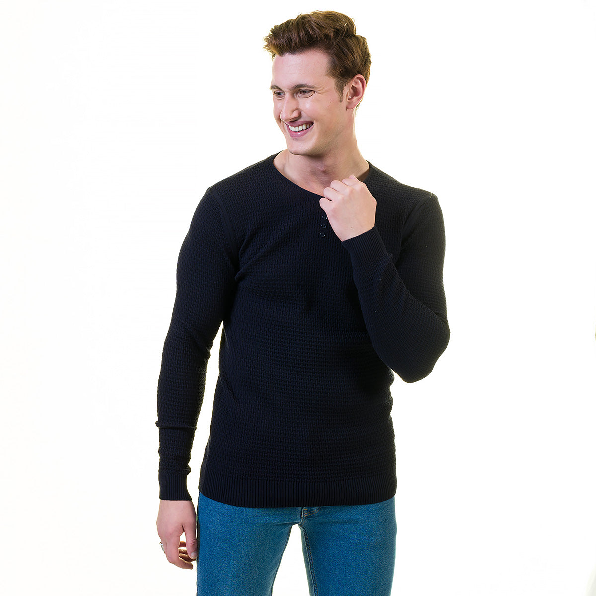 Black Rounded Neck European Wool Luxury Zippered With Sweater Jacket Warm Winter Tailor Fit - Image 3