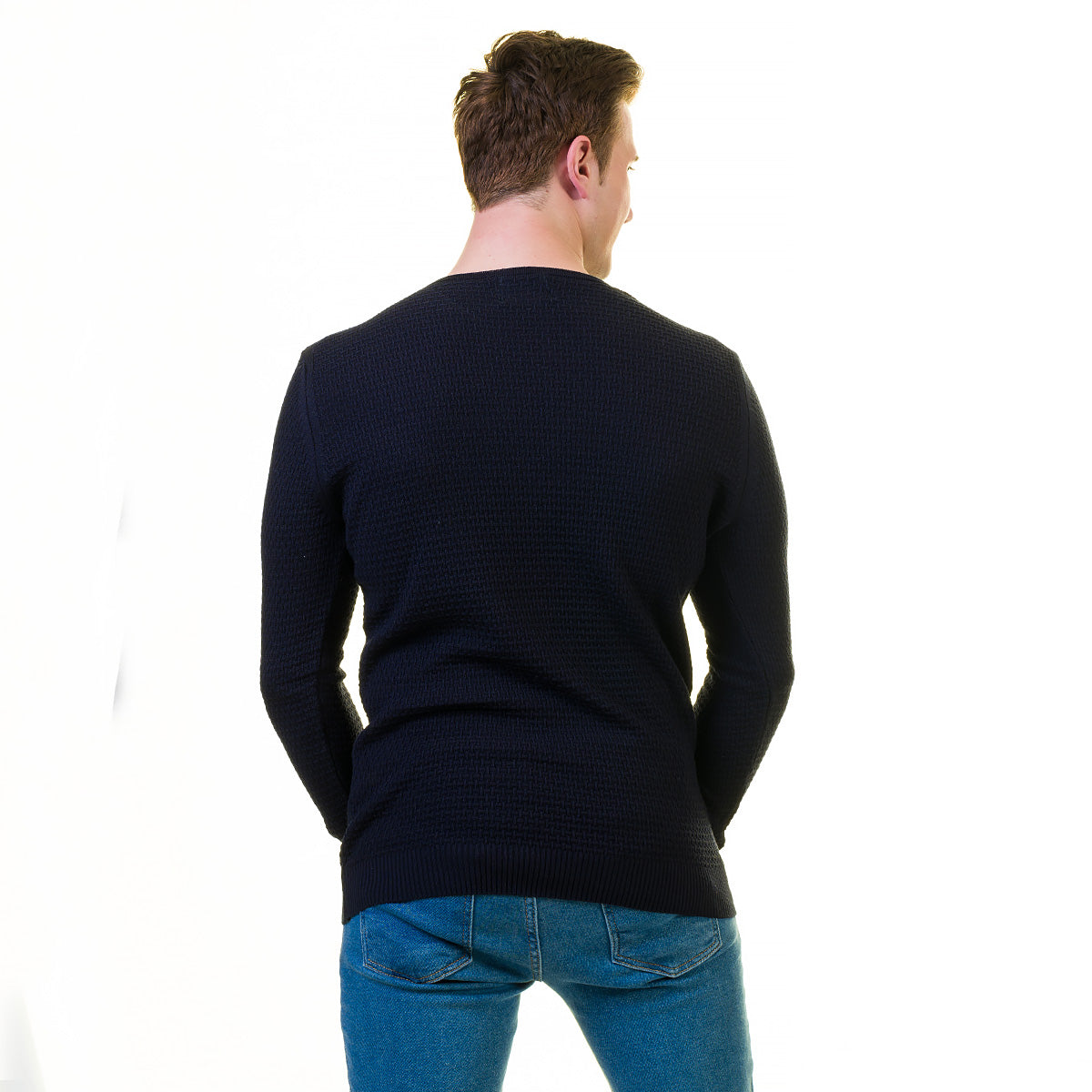 Black Rounded Neck European Wool Luxury Zippered With Sweater Jacket Warm Winter Tailor Fit - Image 6