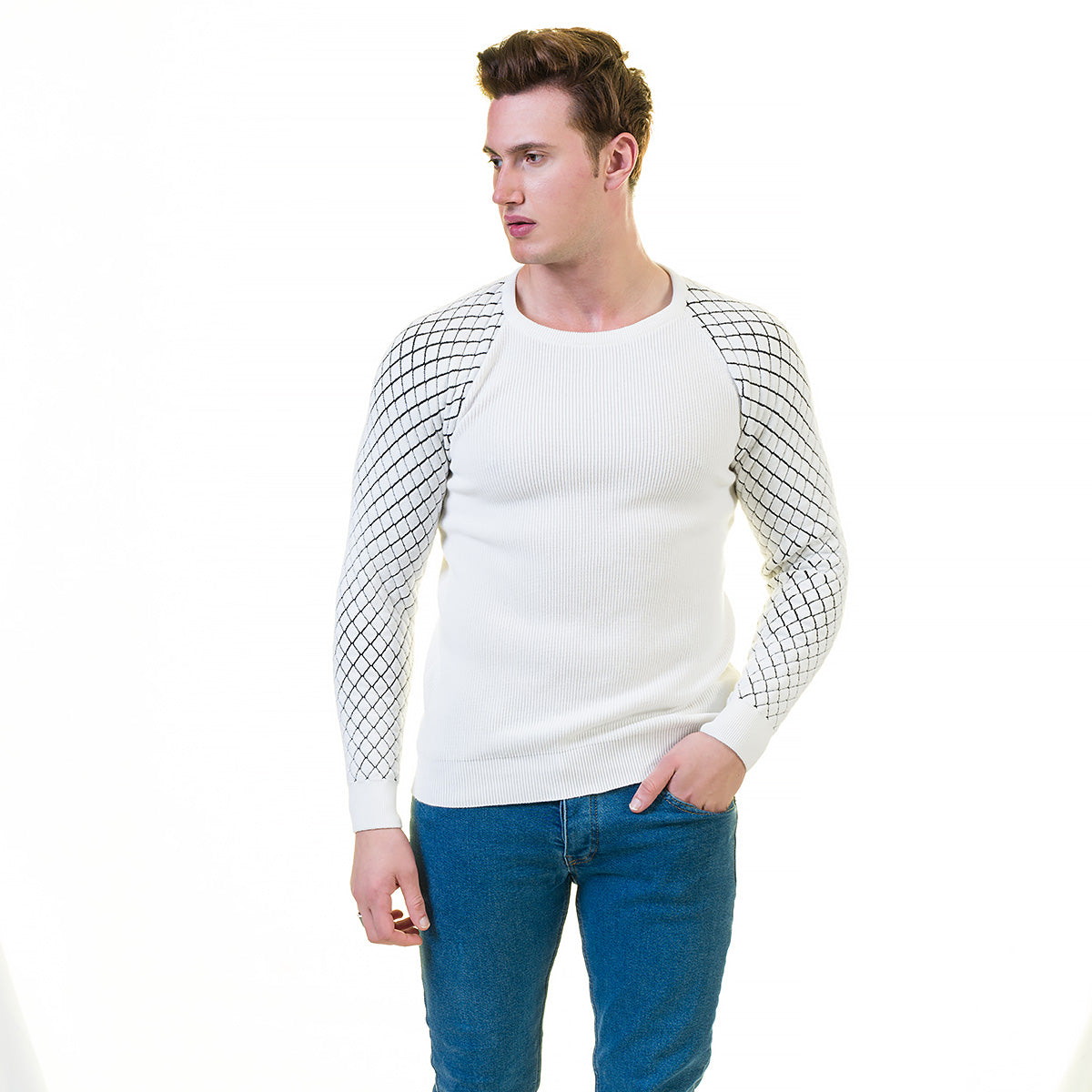 Grey and White European Wool Luxury Zippered With Sweater Jacket Warm Winter Tailor Fit - Image 6
