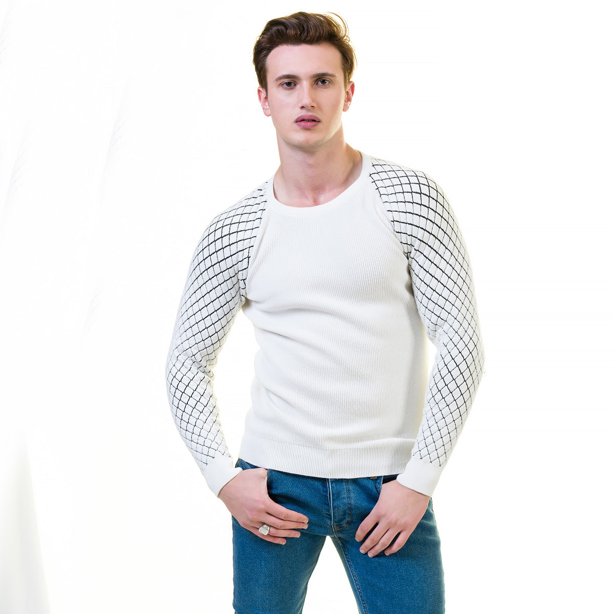 Grey and White European Wool Luxury Zippered With Sweater Jacket Warm Winter Tailor Fit