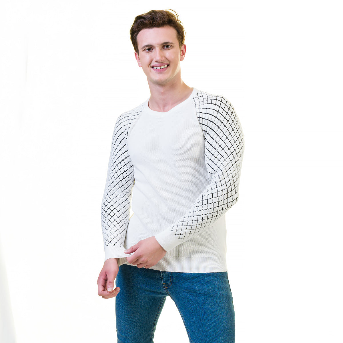 Grey and White European Wool Luxury Zippered With Sweater Jacket Warm Winter Tailor Fit - Image 3