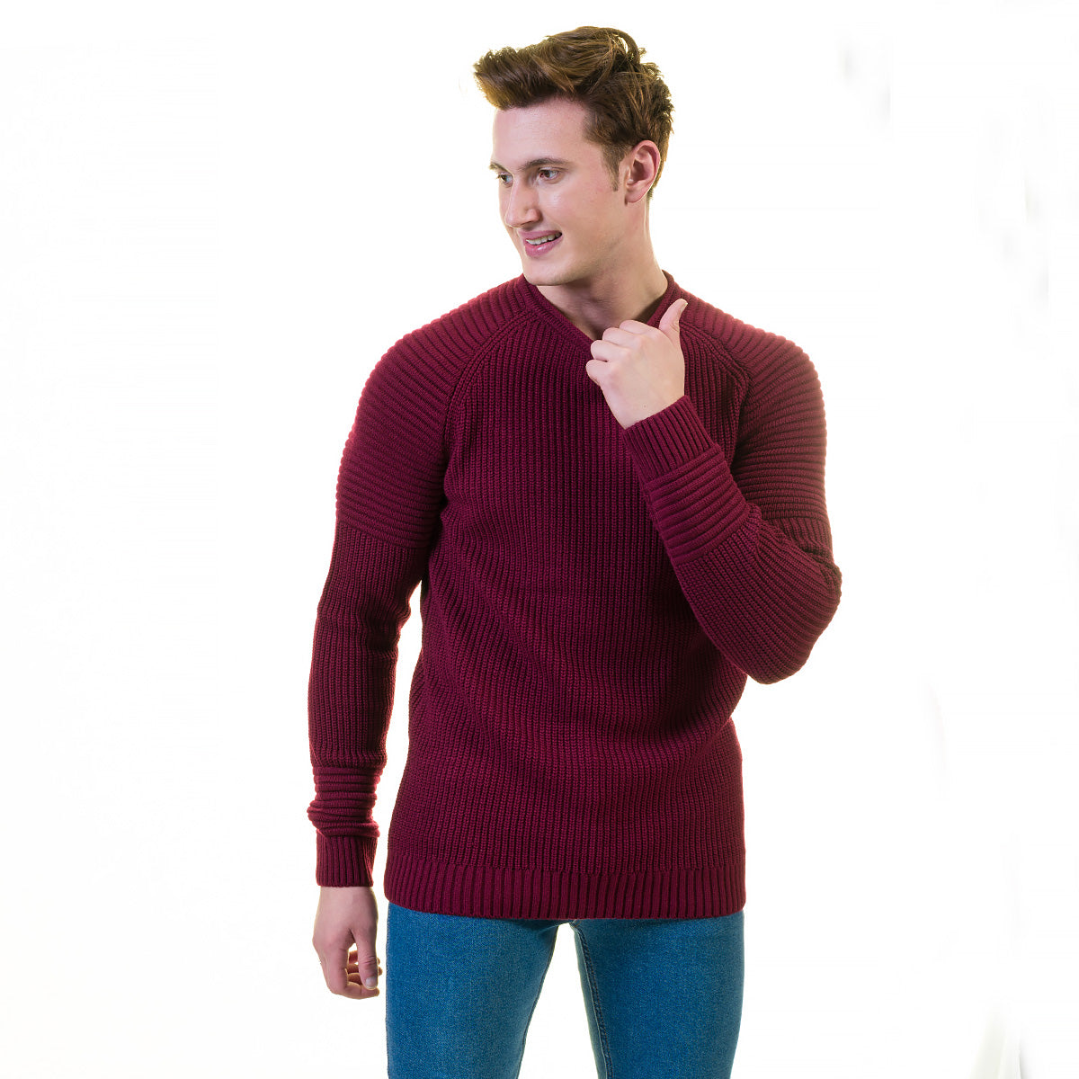 Solid Maroon European Wool Luxury Zippered With Sweater Jacket Warm Winter Tailor Fit - Image 4