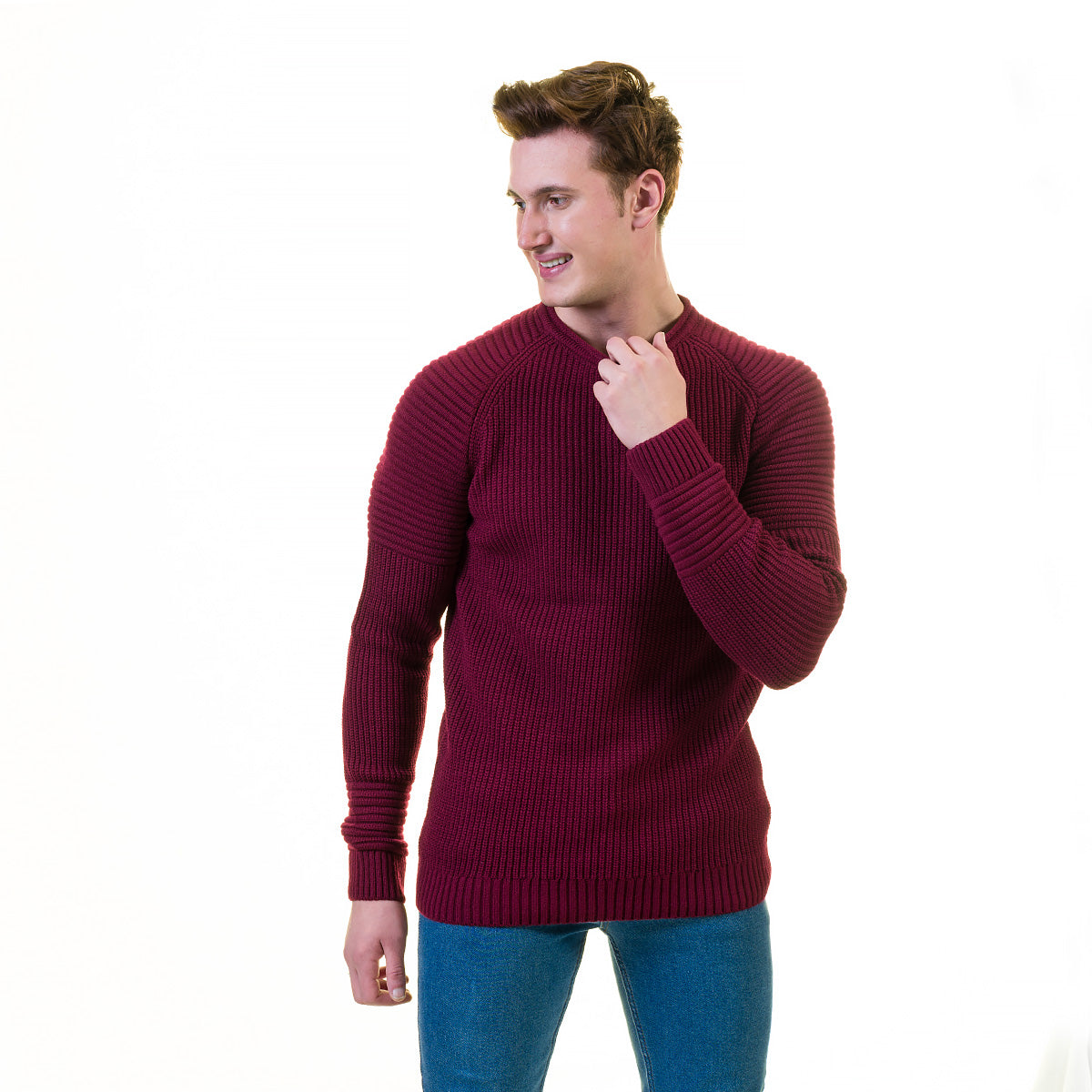 Solid Maroon European Wool Luxury Zippered With Sweater Jacket Warm Winter Tailor Fit - Image 2