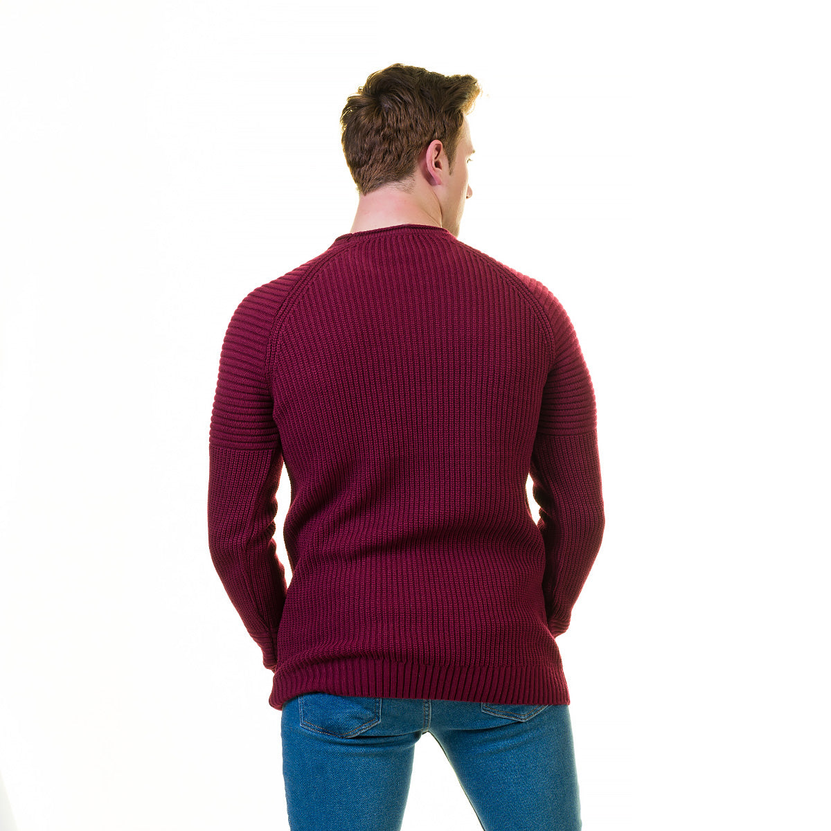 Solid Maroon European Wool Luxury Zippered With Sweater Jacket Warm Winter Tailor Fit - Image 5