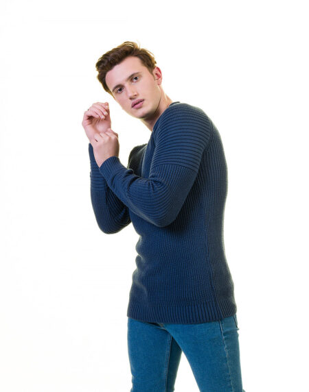 Blue Rounded Neck  European Wool Luxury Zippered With Sweater Jacket Warm Winter Tailor Fit