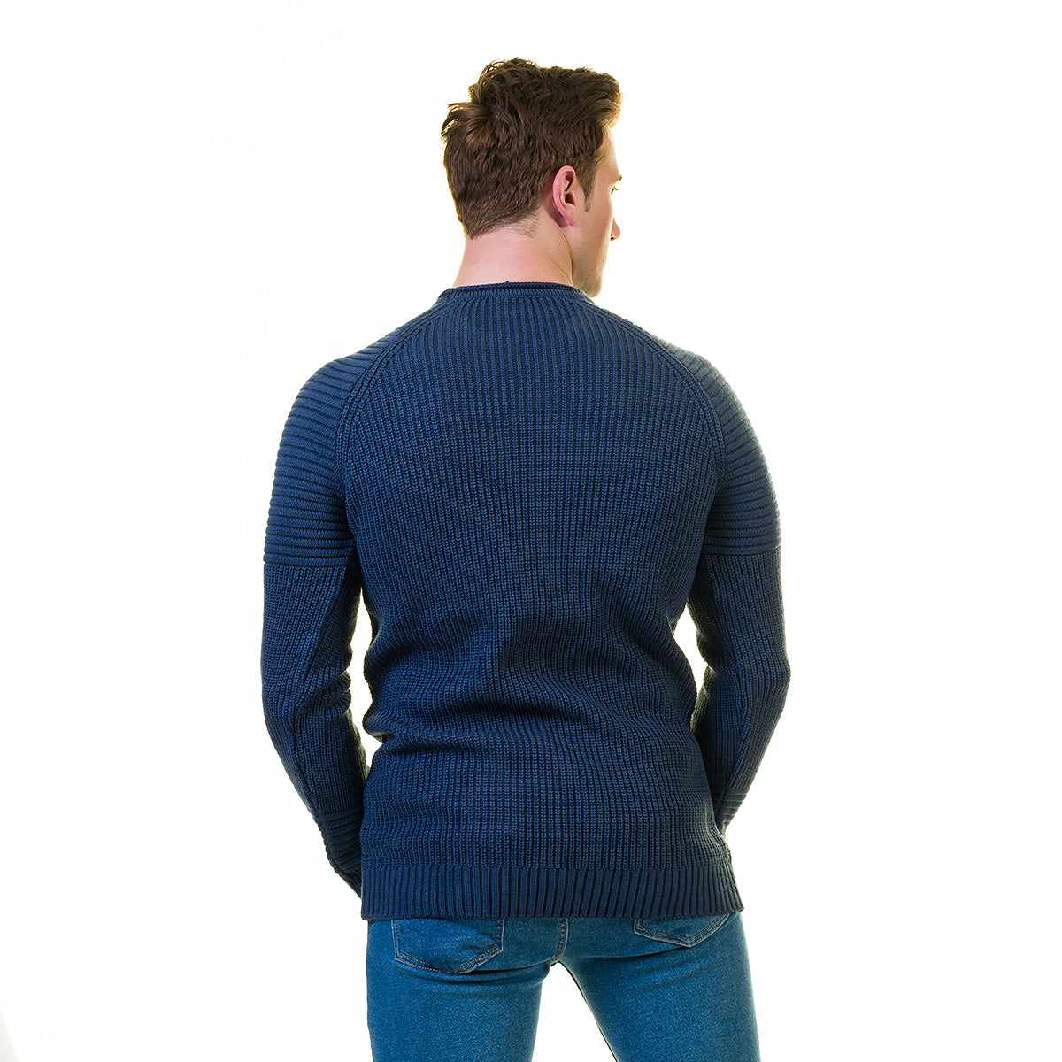 Blue Rounded Neck European Wool Luxury Zippered With Sweater Jacket Warm Winter Tailor Fit - Image 5