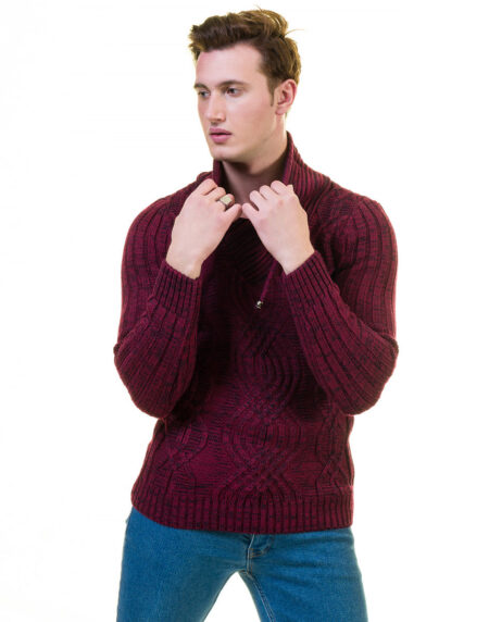 Maroon Hoodie European Wool Luxury Zippered With Sweater Jacket Warm Winter Tailor Fit