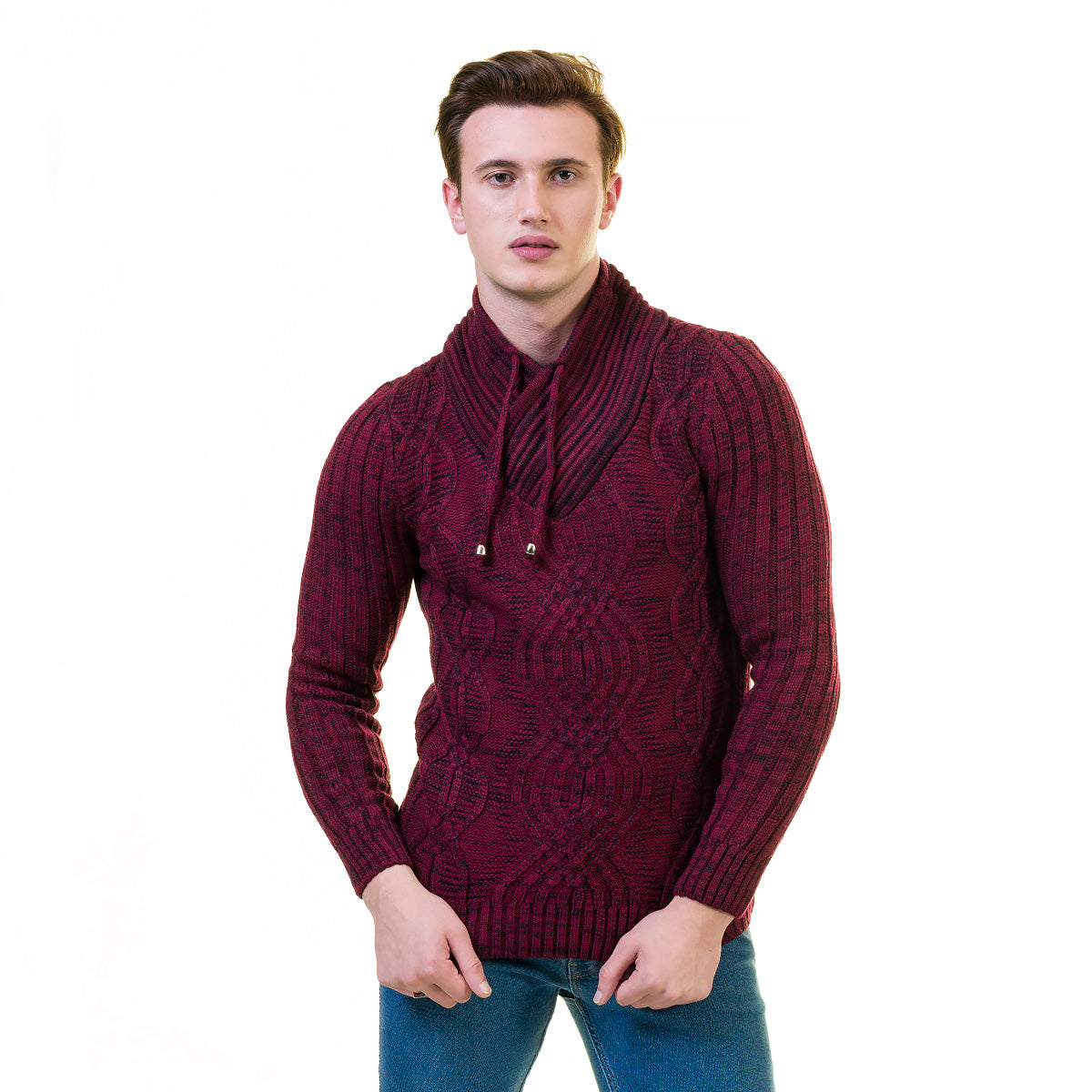 Maroon Hoodie European Wool Luxury Zippered With Sweater Jacket Warm Winter Tailor Fit - Image 3