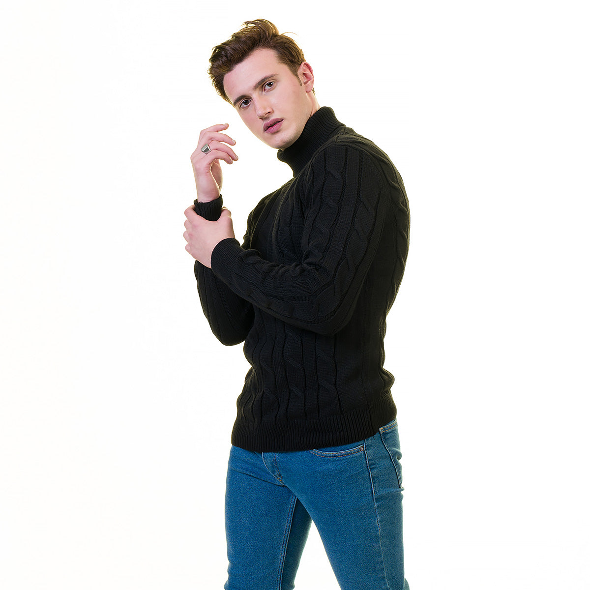 Black European Wool Luxury Zippered With Sweater Jacket Warm Winter Tailor Fit - Image 4