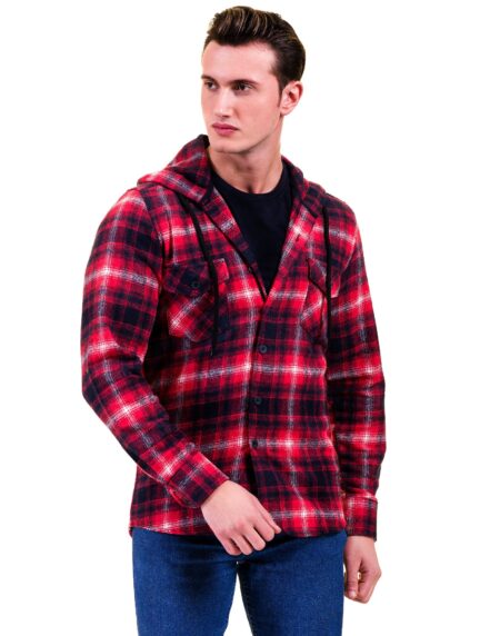 Red White Black Check European Wool Luxury Zippered With Hoodie Sweater Jacket Warm Winter Tailor Fit