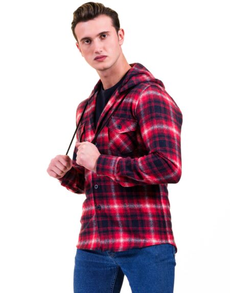 Red White Black Check European Wool Luxury Zippered With Hoodie Sweater Jacket Warm Winter Tailor Fit