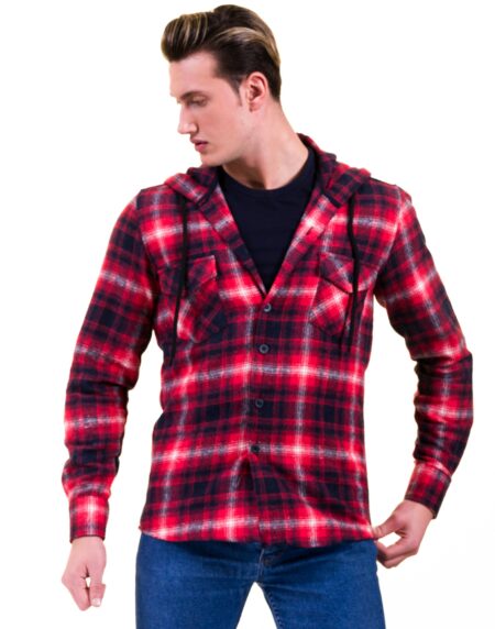 Red White Black Check European Wool Luxury Zippered With Hoodie Sweater Jacket Warm Winter Tailor Fit