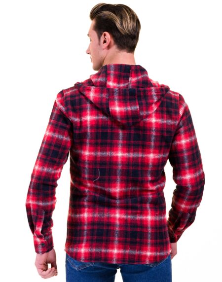 Red White Black Check European Wool Luxury Zippered With Hoodie Sweater Jacket Warm Winter Tailor Fit