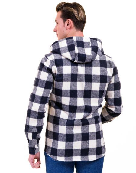 Navy Blue & White European Wool Luxury Zippered With Hoodie Sweater Jacket Warm Winter Tailor Fit