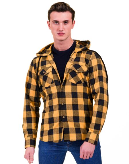Yellow & Black European Wool Luxury Zippered With Hoodie Sweater Jacket Warm Winter Tailor Fit