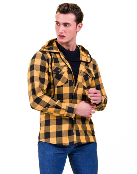 Yellow & Black European Wool Luxury Zippered With Hoodie Sweater Jacket Warm Winter Tailor Fit