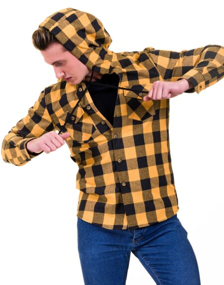 Yellow & Black European Wool Luxury Zippered With Hoodie Sweater Jacket Warm Winter Tailor Fit