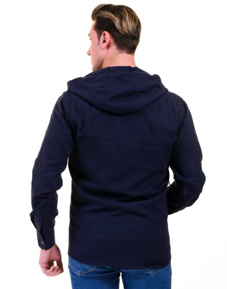 Solid Navy Blue European Wool Luxury Zippered With Hoodie Sweater Jacket Warm Winter Tailor Fit