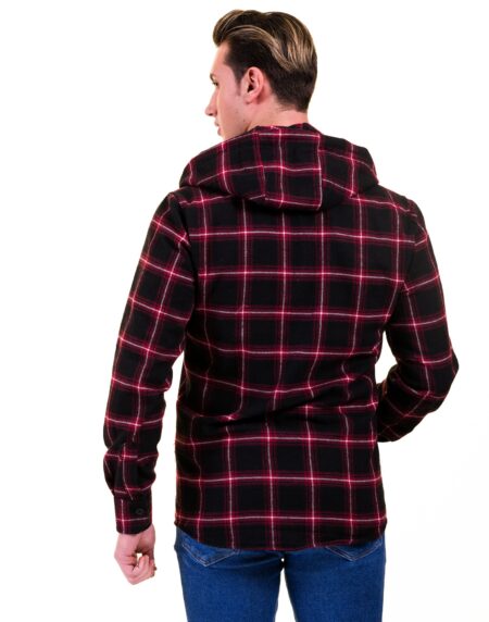 Black Red Check European Wool Luxury Zippered With Hoodie Sweater Jacket Warm Winter Tailor Fit