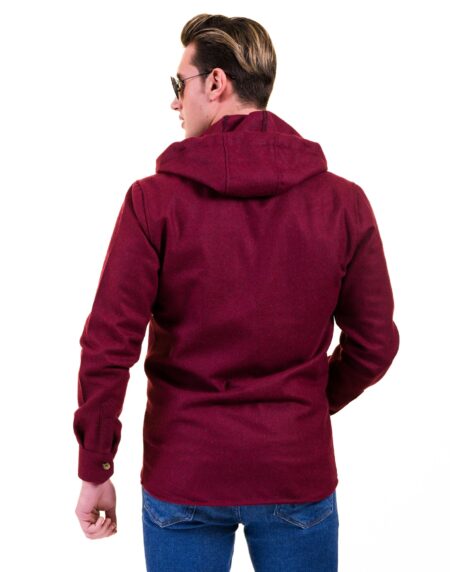 Solid Burgandy European Wool Luxury Zippered With Hoodie Sweater Jacket Warm Winter Tailor Fit