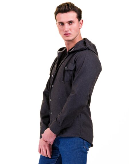 Solid Grey European Wool Luxury Zippered With Hoodie Sweater Jacket Warm Winter Tailor Fit