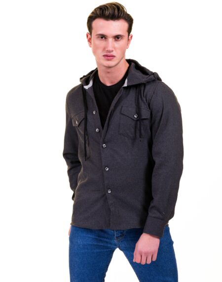 Solid Grey European Wool Luxury Zippered With Hoodie Sweater Jacket Warm Winter Tailor Fit