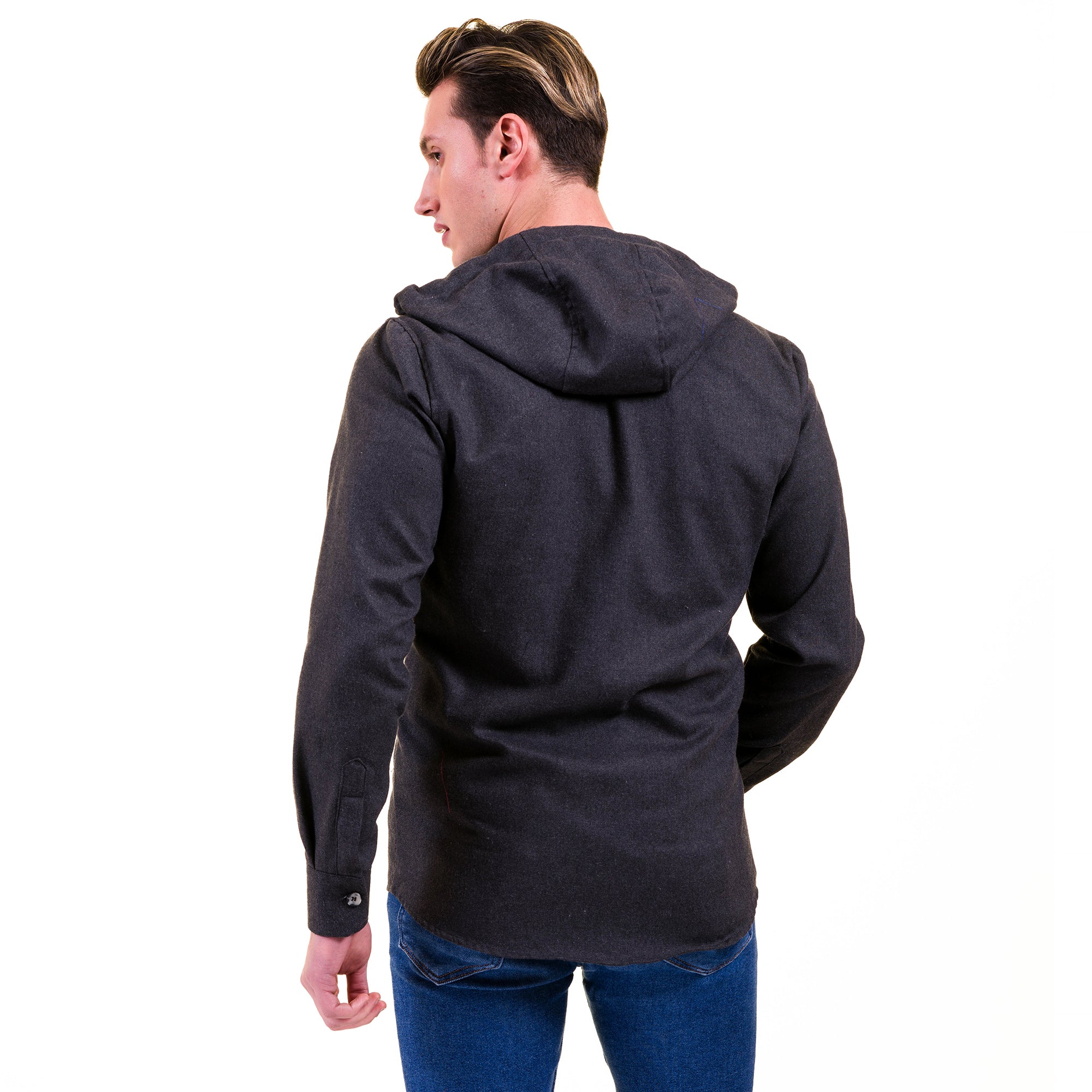 Solid Grey European Wool Luxury Zippered With Hoodie Sweater Jacket Warm Winter Tailor Fit - Image 4