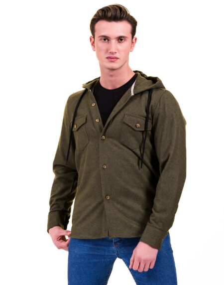 Solid Olive Green European Wool Luxury Zippered With Hoodie Sweater Jacket Warm Winter Tailor Fit