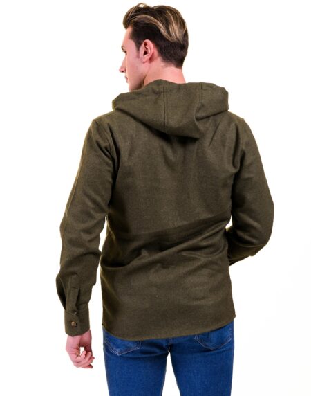 Solid Olive Green European Wool Luxury Zippered With Hoodie Sweater Jacket Warm Winter Tailor Fit