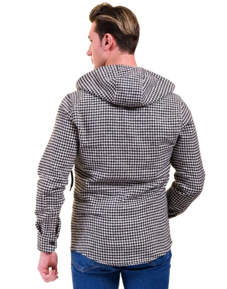 Black White Harringbone European Wool Luxury Zippered With Hoodie Sweater Jacket Warm Winter Tailor Fit