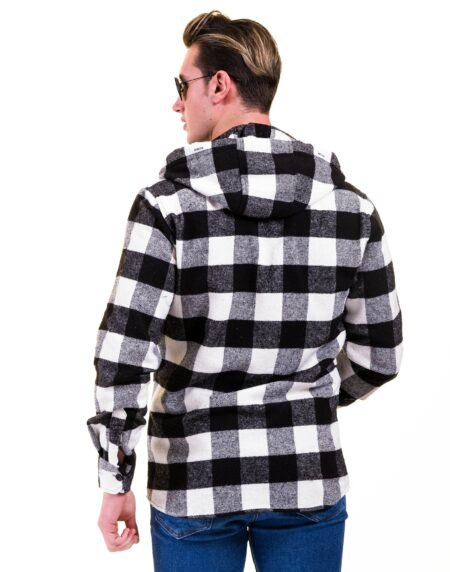 Black White Big Check European Wool Luxury Zippered With Hoodie Sweater Jacket Warm Winter Tailor Fit