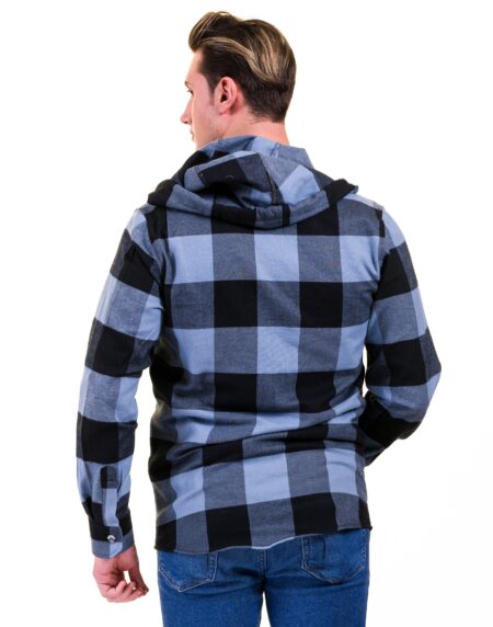 Blue Black Check European Wool Luxury Zippered With Hoodie Sweater Jacket Warm Winter Tailor Fit
