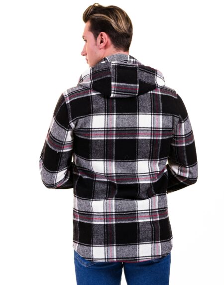Black White Red Plaid European Wool Luxury Zippered With Hoodie Sweater Jacket Warm Winter Tailor Fit