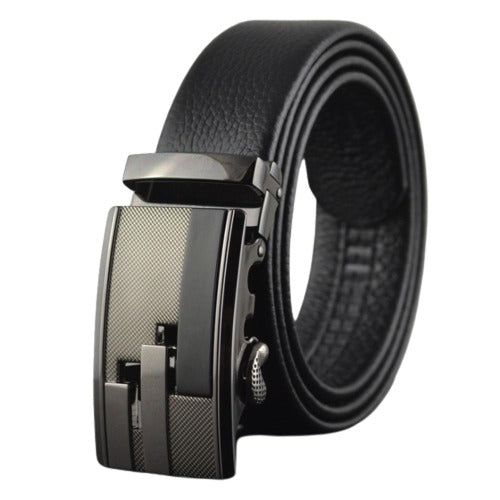 Black Belt Black Buckle Mens Adjustable Ratchet Slide Buckle Belt – Genuine Leather Automatic Belt