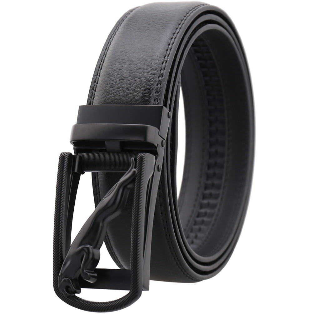 Men's Genuine Leather Smart Ratchet Tiger Buckle! Black - Amedeo Exclusive