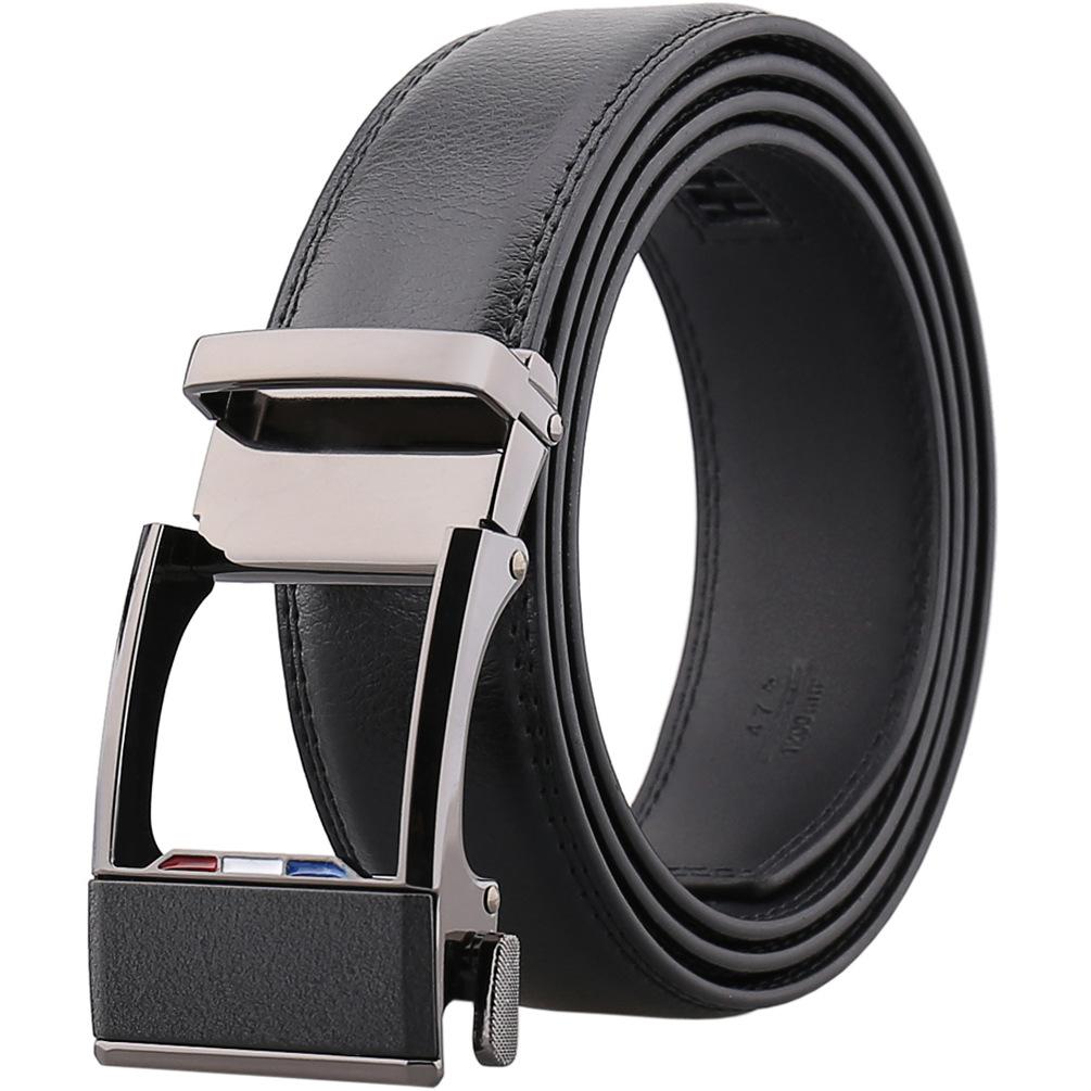 Amedeo Exclusive Men Black Slide Buckle Black Leather Dress Comfort Belt - Amedeo Exclusive