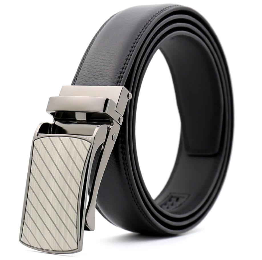 Amedeo Exclusive Men Silver Auto Lock Buckle Black Leather Belt - Amedeo Exclusive